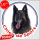 Sticker rond "Chien de Sport" 15 cm, Berger Belge Tervueren Tête, intérieur/Extérieur adhésif Tervuren sportif photo