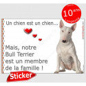 Bull Terrier blanc assis, sticker "Love" 16 x 11 cm, intérieur/Extérieur