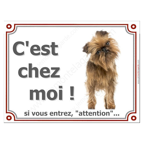 Griffon Bruxellois, Plaque portail C'est Chez Moi ! panneau affiche pancarte, attention chien