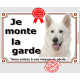 Berger Blanc Suisse, plaque portail "Je Monte la Garde, entrez à vos risques et périls" photo résiste intempéries