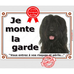 Briard Noir Tête, Plaque portail "Je Monte la Garde, risques périls" panneau photo pancarte, Berger de Brie attention au chien