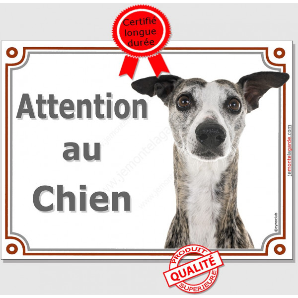 Lévrier Whippet bringé Tête, plaque portail "Attention au Chien" pancarte panneau photo