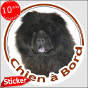 Chow-Chow noir, sticker voiture rond "Chien à Bord" 15 cm