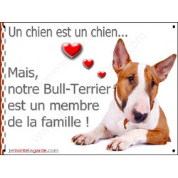 Bull Terrier Fauve et Blanc, Plaque Portail un chien est un chien, membre de la famille, pancarte, affiche panneau