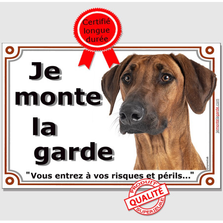 Rhodesian Ridgeback, plaque portail photo "Je Monte la Garde, vous entrez à vos risques et périls" résiste dehors, 3 Tailles D