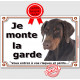 Dobermann marron et Feu Tête, Plaque portail Je Monte la Garde, panneau affiche pancarte, risques périls attention au chien