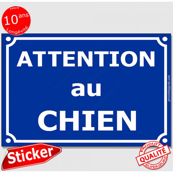 Sticker autocollant Portail "Attention au Chien" Plaque Rue Bleu Marine adhésif