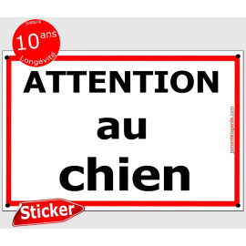 Sticker autocollant adhésif Portail "Attention au Chien" Rue liseré trait Rouge, résiste dehors, fabriqué en France