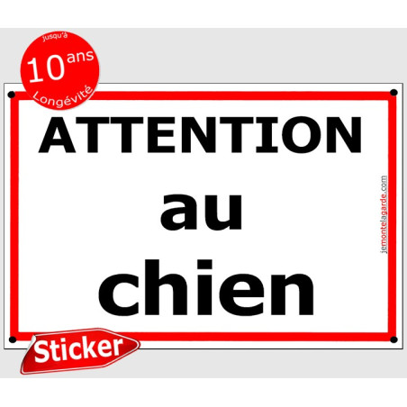 Sticker autocollant adhésif Portail "Attention au Chien" Rue liseré trait Rouge, résiste dehors, fabriqué en France