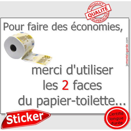 Plaque ou sticker "Merci d'utiliser les 2 faces du papier-toilette..." 16 cm C