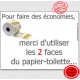 Plaque ou sticker autocollant 16 cm OBI, Merci d'utiliser les 2 faces du papier-toilette...