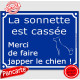 Plaque portail bleu humour "La sonnette est cassée, merci de faire japper le chien !" 16 cm pancarte panneau de rue