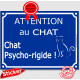 Sticker autocollant portail bleu humour "Attention au Chat Psycho-rigide", 16 cm, adhésif drôle fou furieux