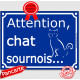Plaque portail bleu humour "Attention au Chat sournois", 16 cm, pancarte drôle panneau vicieux