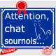 Sticker autocollant portail bleu humour "Attention au Chat sournois", 16 cm, adhésif drôle vicieux
