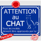 Plaque portail bleu humour "Attention au Chat", Tous les invités...approuvés 16 cm, pancarte drole panneau