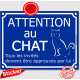 Sticker autocollant portail bleu humour "Attention au Chat", Tous les invités...approuvés 16 cm, adhésif drôle