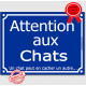 Plaque ou sticker portail bleu humour "Attention aux Chats", un chat peut en cacher un autre, 16 cm, pancarte pluriel