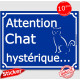 Sticker autocollant portail bleu humour "Attention au Chat hystérique", 16 cm drôle adhésif