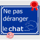 Plaque ou sticker portail bleu humour "Ne pas déranger le Chat" 16 cm, drôle attention