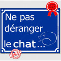 Plaque ou sticker portail bleu "Ne pas déranger le Chat" 16 cm C