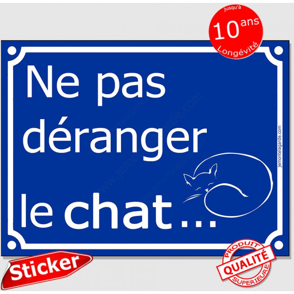 Sticker autocollant portail bleu humour "Ne pas déranger le Chat" 16 cm, drôle attention adhésif