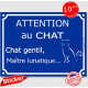 sticker autocollant portail bleu humour "Attention au Chat gentil, maître lunatique", 16 cm drôle adhésif