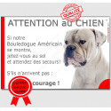 Bouledogue Américain blanc, plaque portail humour "Attention au Chien, Jetez Vous au Sol" 24 cm