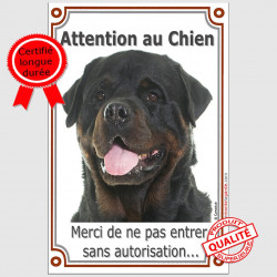 Rottweiler, plaque portail verticale "Attention au Chien" 24 cm VL