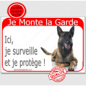 Malinois couché, plaque portail "Je Monte la Garde" 24 cm RED