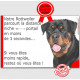 Plaque portail humour "Notre Rottweiler parcourt Distance Niche - Portail moins 3 secondes" pancarte attention au chien drôle