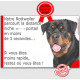 Plaque portail humour "Notre Rottweiler parcourt Distance Niche - Portail moins 3 secondes" pancarte attention au chien drôle