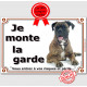 Boxer Bringé Couché, plaque portail "Je Monte la Garde, risques périls" panneau affiche pancarte attention au chien photo