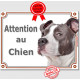 American Staff bleu, plaque portail "Attention au Chien" pancarte panneau staff gris photo amstaff