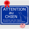 Plaque bleue humour "Attention au Chien, ne prenez pas de risques" 3 tailles FUN C