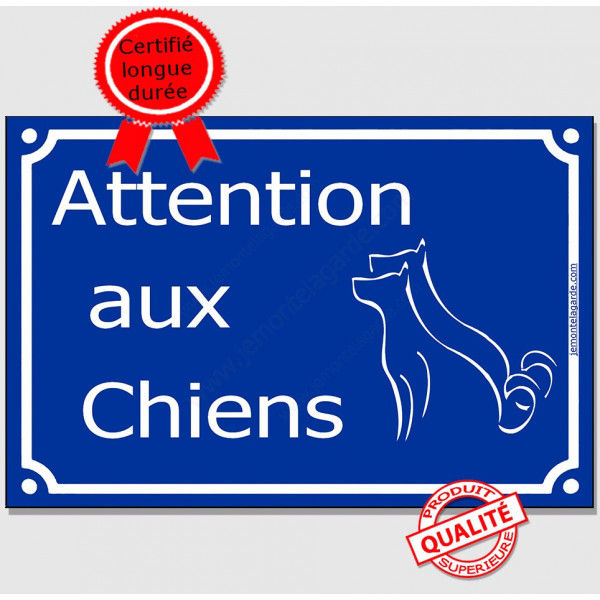 "Attention auX ChienS" Plaque de rue bleue portail pluriel panneau affiche pancarte plusieurs chiens