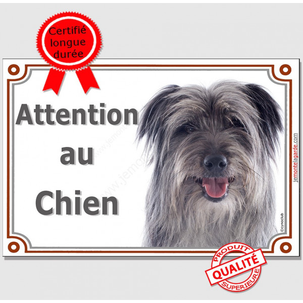 Labrit gris Tête, plaque portail "Attention au Chien" pancarte panneau berger des Pyrénées bleu photo arlequin
