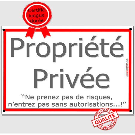 Plaque Portail extérieure "Propriété Privée Autorisation" Liseré Rouge 2 tailles ECO D