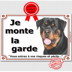 Rottweiler Buste, Plaque portail Je Monte la Garde, panneau affiche pancarte, risques périls attention au chien photo