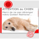 Plaque portail "Attention au Chien, Merci de ne pas déranger notre Golden Retriever" 24 cm, pancarte panneau feignant dort photo