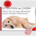 Plaque "Attention au Chien, Merci de ne pas déranger notre Golden Retriever" 24 cm NPD