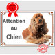 Cocker Golden, Plaque Luxe Horizontale "Attention au Chien" affiche pancarte panneau, anglais spaniel roux