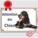 Cocker Anglais Tricolore, plaque "Attention au Chien" 24 cm LUX C