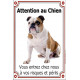 Bulldog Anglais avec Cocard, Plaque Portail "Attention au Chien, risques périls" verticale, pancarte, affiche panneau photo
