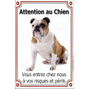 Bulldog Anglais, plaque verticale "Attention au Chien" 24 cm VLC