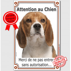 Beagle, pancarte verticale "Attention au Chien" 24 cm VL