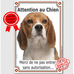 Beagle, plaque portail verticale attention au chien, pancarte affiche panneau, pas enter sans autorisation interdit