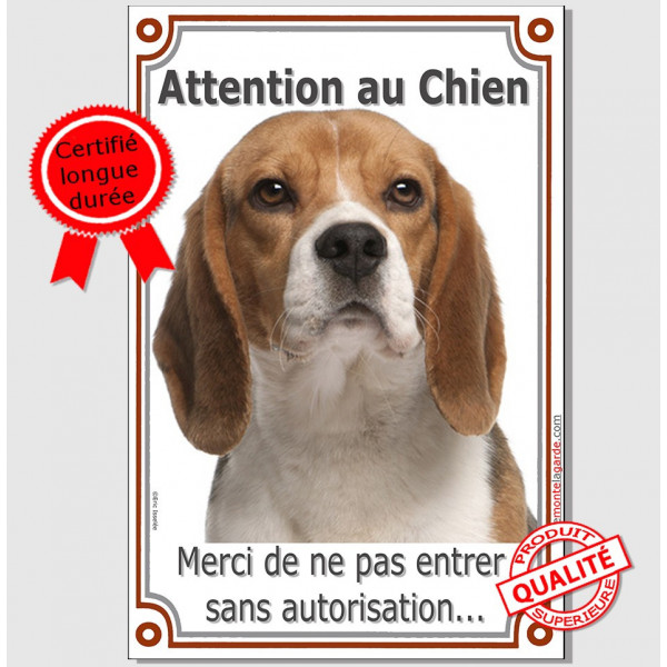 Beagle, plaque portail verticale attention au chien, pancarte affiche panneau, pas enter sans autorisation interdit