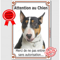 Bull Terrier, plaque verticale "Attention au Chien" 24 cm VL