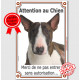 Bull Terrier Bringé, Plaque Portail Attention au Chien verticale, panneau pancarte interdit sans autorisation photo
